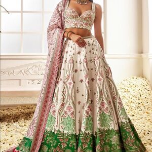 Lashkaraa Multicolor Green Pink Floral Lehenga